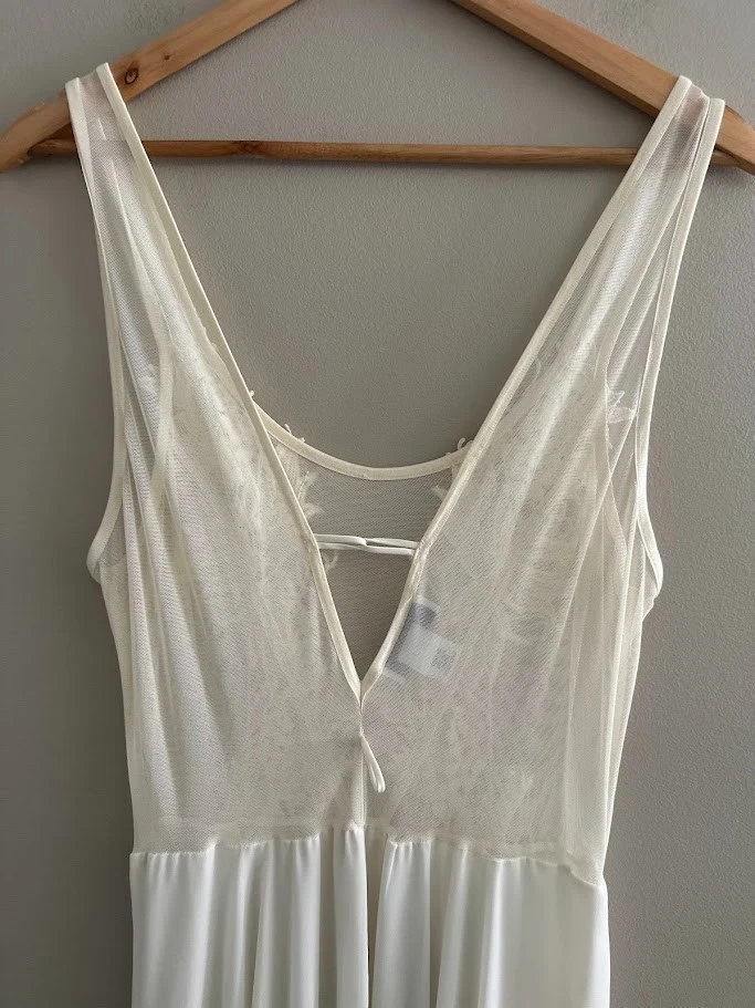 FLORA NIKROOZ ночная рубашка кокетка фея большой макси сорочка платье кремовый кружева сетки - Изображение 4 из 4