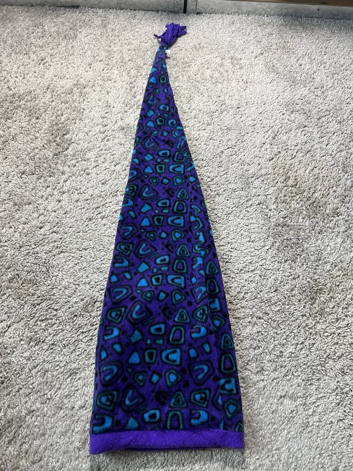 De colección 1990 Piel de Tortuga Largo Punta Esquí Invierno Sombrero Geométrico Púrpura Verde Retro Foto 4 de 4