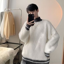 Men Boy Mohair Jumper Sweater Warm Turtle Neck Knitwear Retro Soft Sweater Top