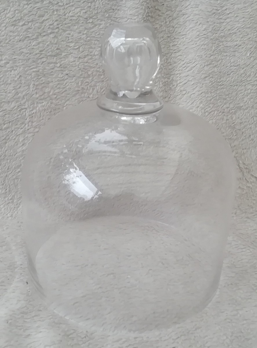 Cloche à fromage ancienne en verre soufflé vert - Présentoir Globe vintage 19cm