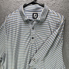 FootJoy Polo Shirt Mens Large Blue Striped Golf Performance Lightweight Dadcore