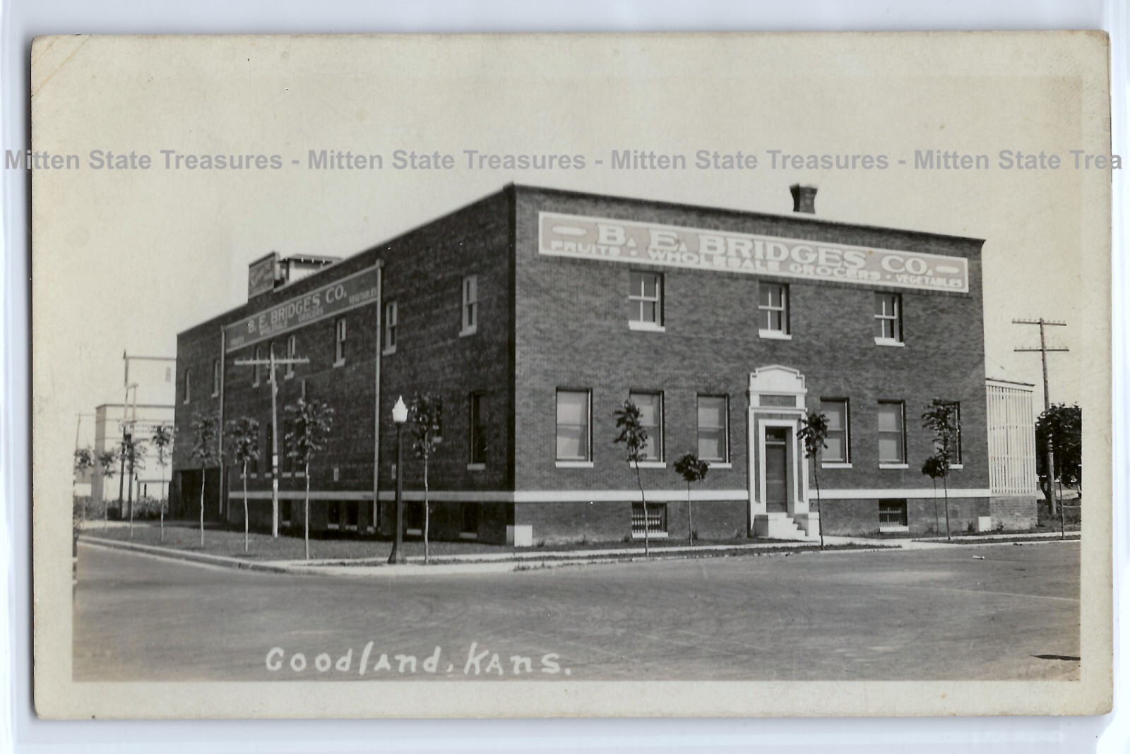 B.E. Bridges grocery store, Goodland, Kansas; history photo postcard