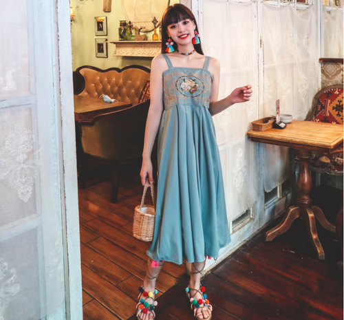 bohemian embroidered suspender dress