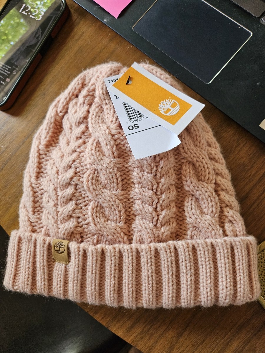 New! Women's Timberland Soft Pink Cable Knit Faux Fur Lined Cuff