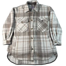 SO Goods For Life Thick Flannel Shacket Women’s XL Tan Plaid Boho Cabincore Fall