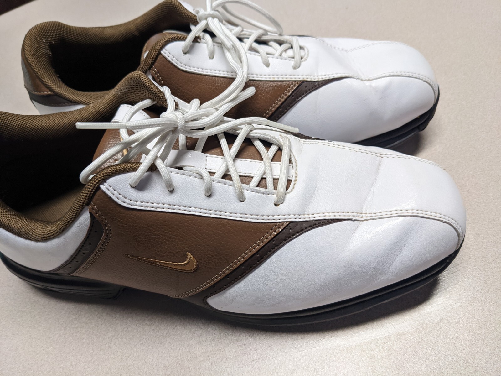 Nike Mens Golf Shoes Power Channel TAC White Brown Le… Gem