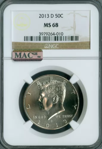 2013 D KENNEDY HALF DOLLAR NGC MS68 PQ 2ND FINEST GRADE MAC SPOTLESS .