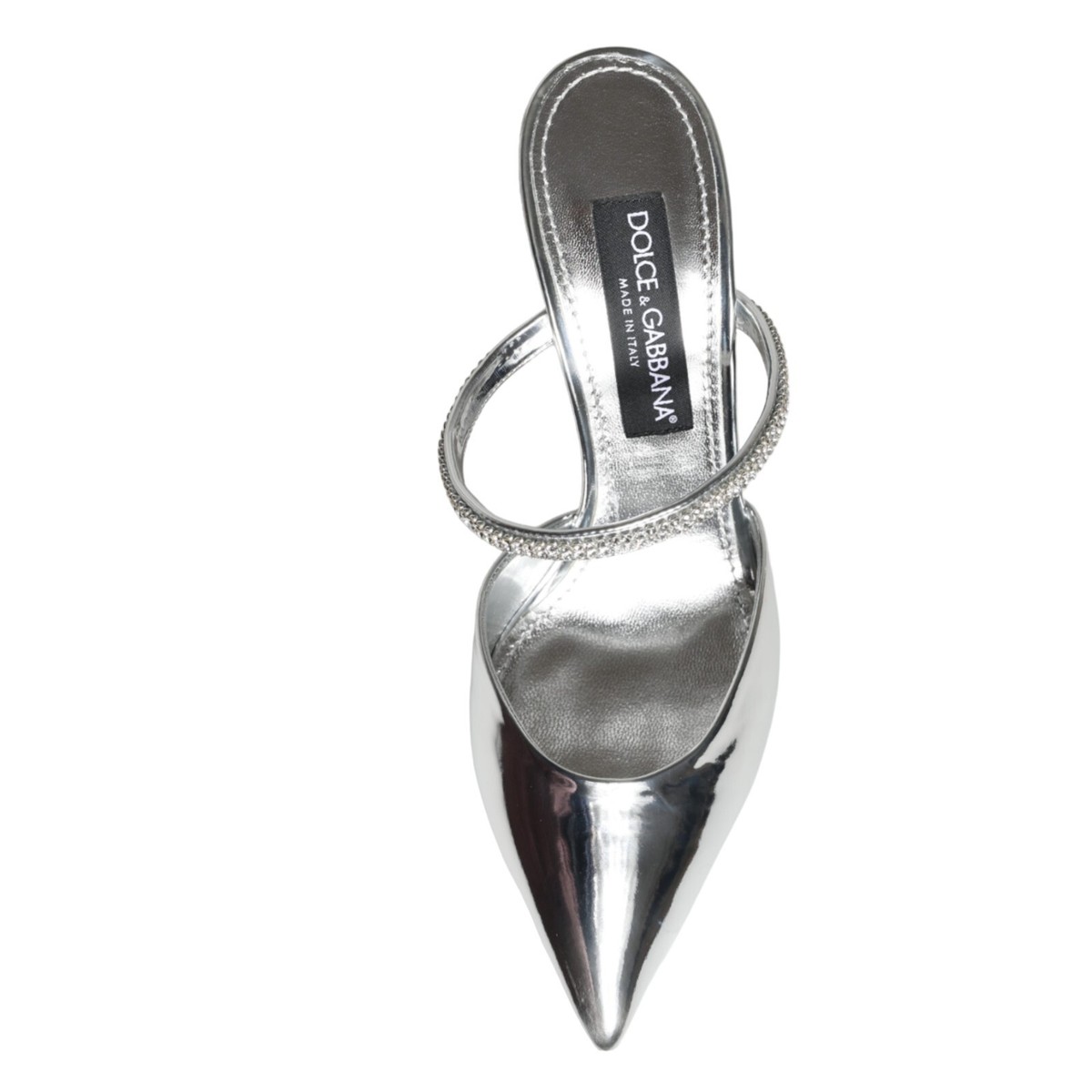 サンダル・ミュール Dolce&Gabbana llic Silver Leather Slingback With Decolle DOLCE & GABBANA Shoes Silver Crystal Leather Slip On Sandals
