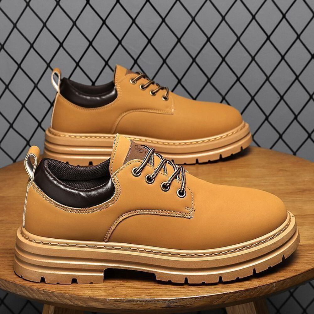 Men's Leather Boots Breathable Platform Shoes Autumn Casual Lace-Up Round Toe Mi