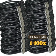  1-100 Lot 10ft USB Type C Fast Charger Cable For Samsung Android Charging Cord