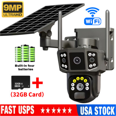 Solar Battery Powered Wireless WiFi Outdoor Pan/Tilt Home Security Camera System