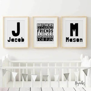 Nursery Bedroom Children S Wall Art Boy Batman Personalised Brothers Set Of 3 Ebay