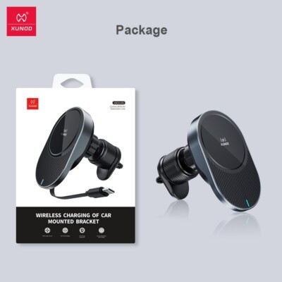 XUNDD Magnetic Wireless Charger Car Charger Mount + for iPhone Retractable Wire