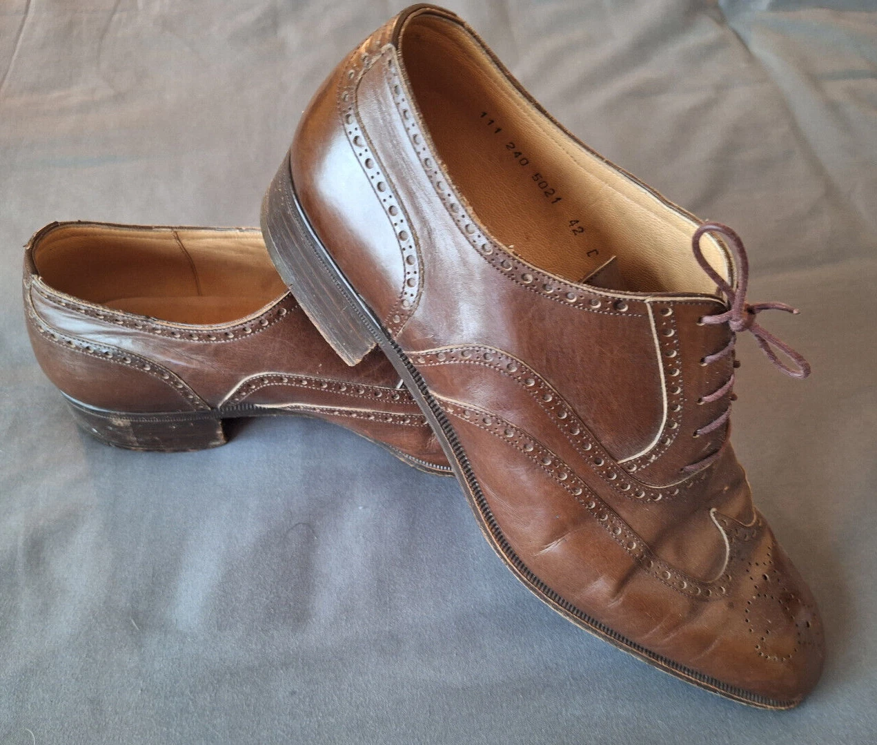 Chaussures habillées homme GUCCI cuir marron plein brogue vintage bout d'aile   taille US 9