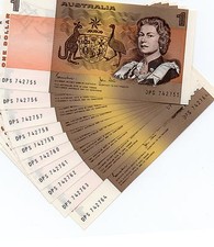 1982 Australian 10 X $1 NOTE LAST PREFIX DPS Consecutive UNCIRCULATED Banknotes 