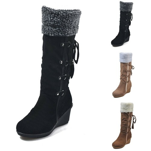 Scarpe Stivali Neve Invernali Donna Comfort Pelo Foderato Ragazze Alto  Piatto | eBay