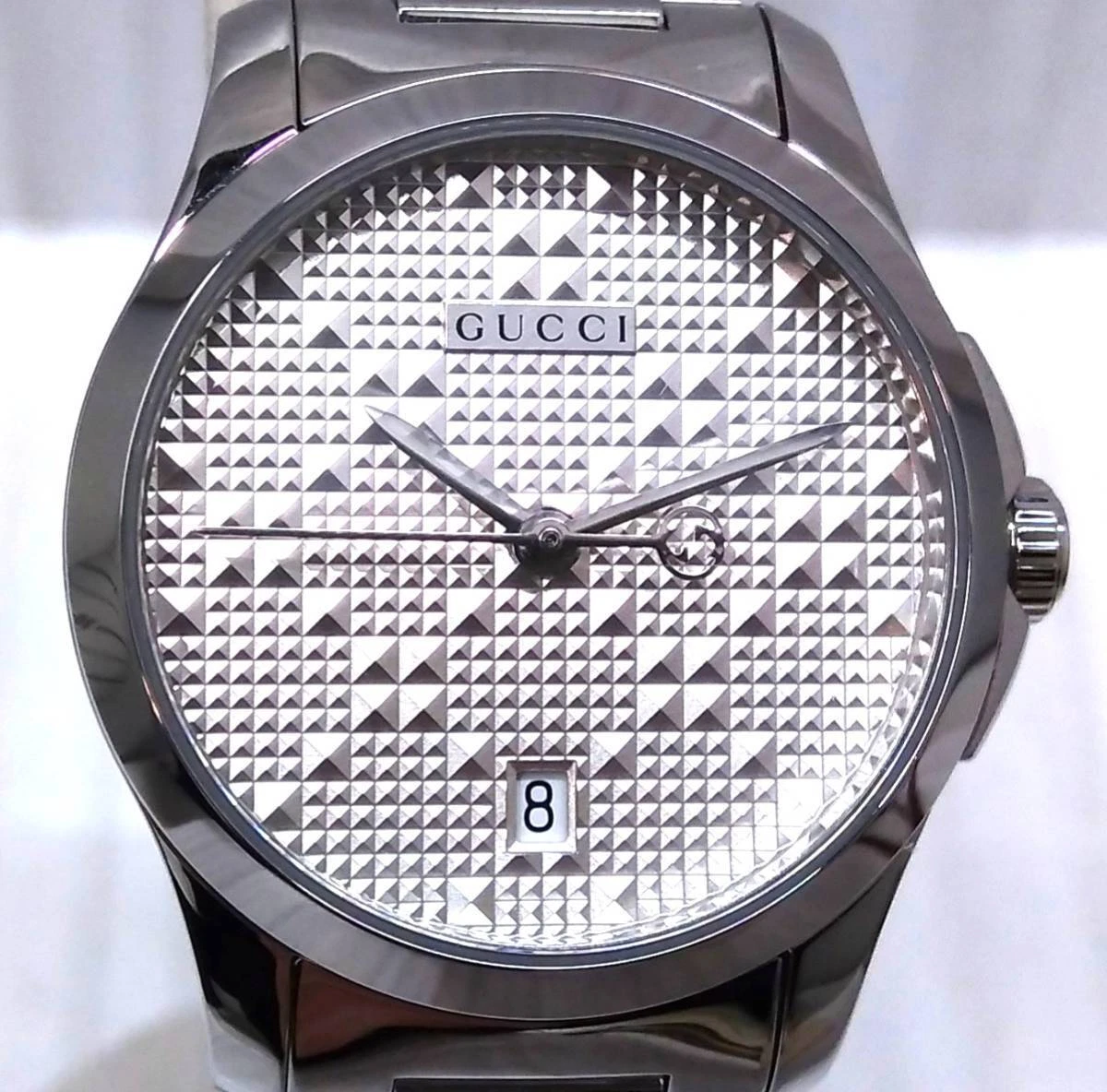GUCCI 126.5 YA126551 G timeless Ladies used watch quartz date silver with box
