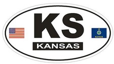 KS Kansas Oval Bumper Sticker or Helmet Sticker D798 Euro Oval with Flags