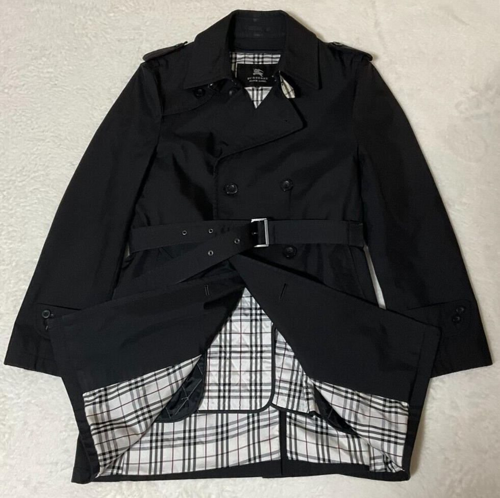 Burberry Black Label Men's Trench Coat w/Liner Black Polyester 100