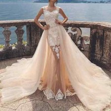 Elegant Mermaid Wedding Dresses Applique Champagne Bridal Gowns Detachable Train