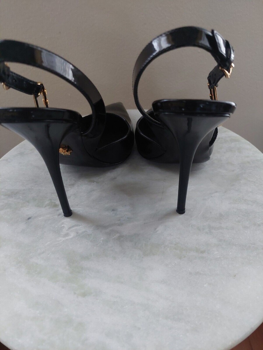 Versace Safety Pin Medusa Patent Leather Slingback Pumps
