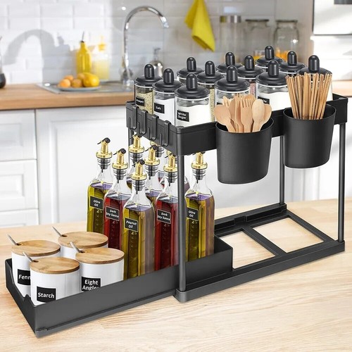 2 Ebenen Küchenregal Unterschrank Regal Spülschrankregal Organizer mit Schublade - Bild 5 von 20