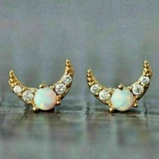925 Sterling Silver 0.13cts Lab Created Opal Half Moon Women's Stud Earring