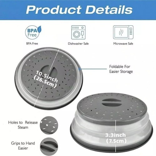 1/2PC Microwave Food Cover Splatter Proof Vented Collapsible Kitchen Cooking Lid - Picture 11 of 18