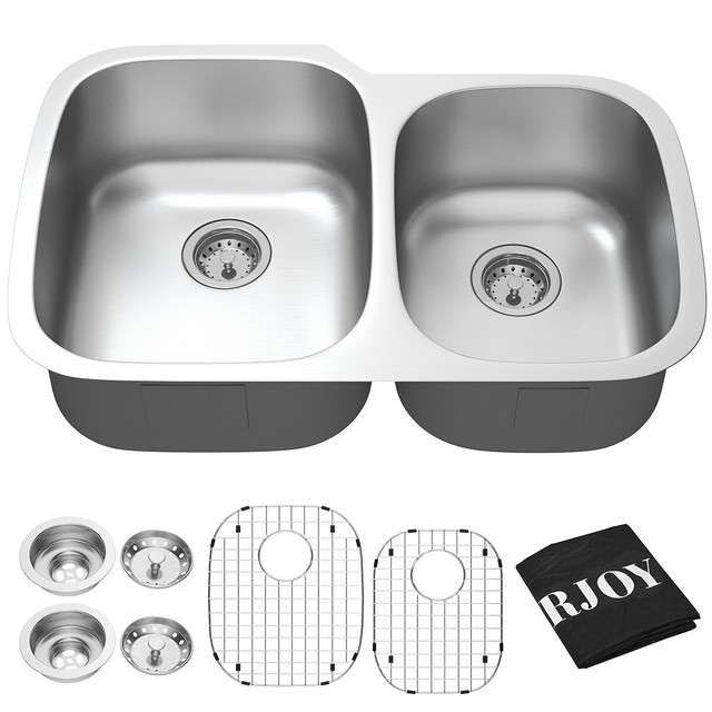 Kraus 33 Inch Undermount 60 40 Double Bowl 16 Gauge Stainless Double Bowl 16 Gauge Stainless