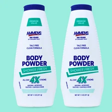 Ammens Medicated Powder Shower Fresh - Talc-Free Odor Control 11 fl oz (2-Pack)