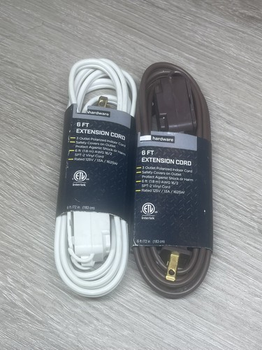 2X -6 Feet EXTENSION CORD POWER CABLE 3 OUTLET INDOOR 16 AWG 16/2 WHITE , Brown - 第 1/2 張圖片