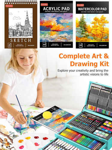 Art Supplies, Confezione da 192 Deluxe Art Set Disegno Pittura Forniture Art Kit con Acr - Foto 5 di 12