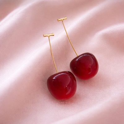 3D Cherry Dangle Earrings Cute Red Fruit Drop  Jewelry Gift for Women Valentine