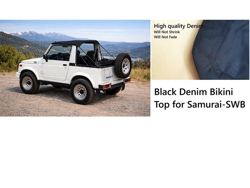 Bikini Top for Suzuki Samurai 1986-94-Black Denim fits Short wheel base Samurai