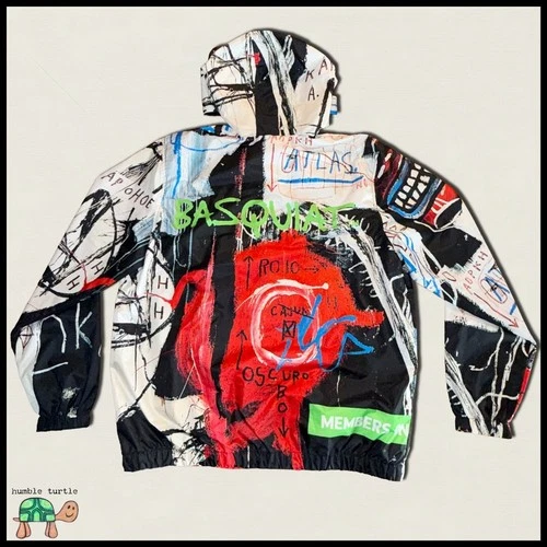 Members Only x Jean-Michel Basquiat All-Over Print Windbreaker | Size L | EUC image 2