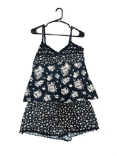 Womens Navy Floral Print Camisole & Shorts Pajama Set Size Large Loungewear