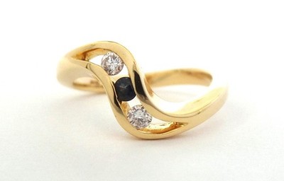 Vintage 18k Solid Yellow Gold Natural Diamond & Sapphire Ring Band - Size 6