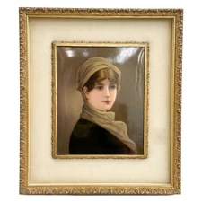 KPM Berlin Hand Painted Porcelain Portrait Plaque Framed 19th cen