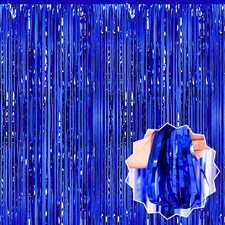 6 Pack Blue Foil Fringe Curtains 3.28x6.6 ft Metallic Tinsel Party Backdrop