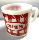 Vintage Westfield White Milk Glass Red & White Checked Gingham Grandpa Mug