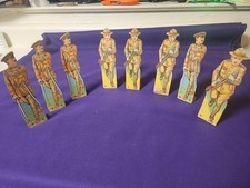 Early Cardstock Paper Soldiers / Wooden Stands 1930s Lot Of 8