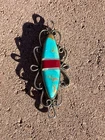 VTG Silver Tone Brooch Pin Turquoise & Red Inlay Style Western Costume Jewelry