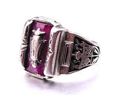 Vintage Sterling Silver School Red Lab Created Ruby Men Ring size 11