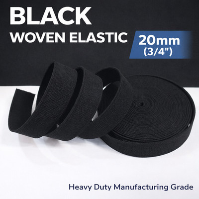 Black Woven Elastic Band 20mm (3/4'') Heavy Duty Sewing Elastic   Avetco
