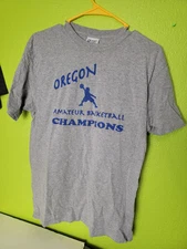 Y2K Shirt Port And Company 50/50 Gray Tee Oregon Basketball Amateur Champions 