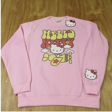 HELLO KITTY by Sanrio Pink Crewneck Sweatshirt Womens Large Cartoon Airplane NWT