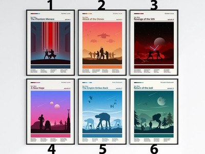 Star Wars Episodes I VI Minimal Movie Poster Collection Wall Art