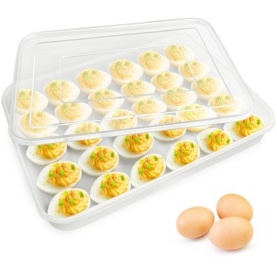 Easter Covered Egg Holder for Refrigerator,30 Deviled Egg Tray with Lid,Plast