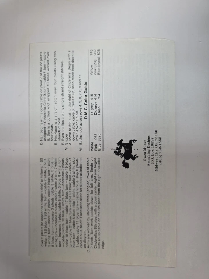Vintage Gwen Milner Smocking Designs Cinderella #105 1985 Embroidery Pattern - Image 2 of 4