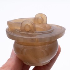 Chinese Antique Carved Agate Flower Basket Form Scholars Brush Washer 19th 20thC